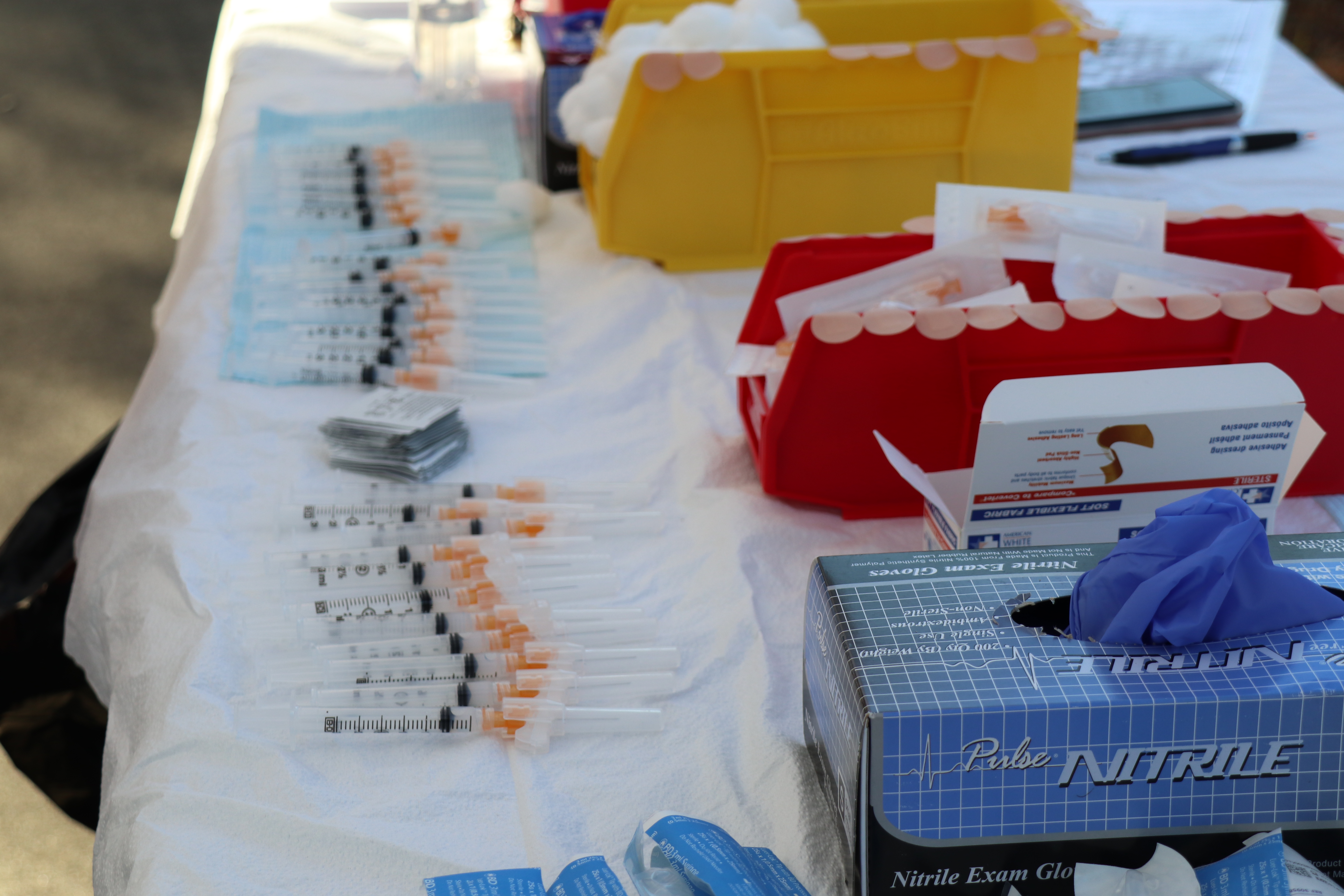 vaccines lined up on table